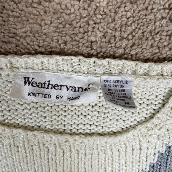 Weathervane Vest Womens M Ivory Mauve 80s Checker Vintage Colorblock Hand Knit - Picture 2 of 6